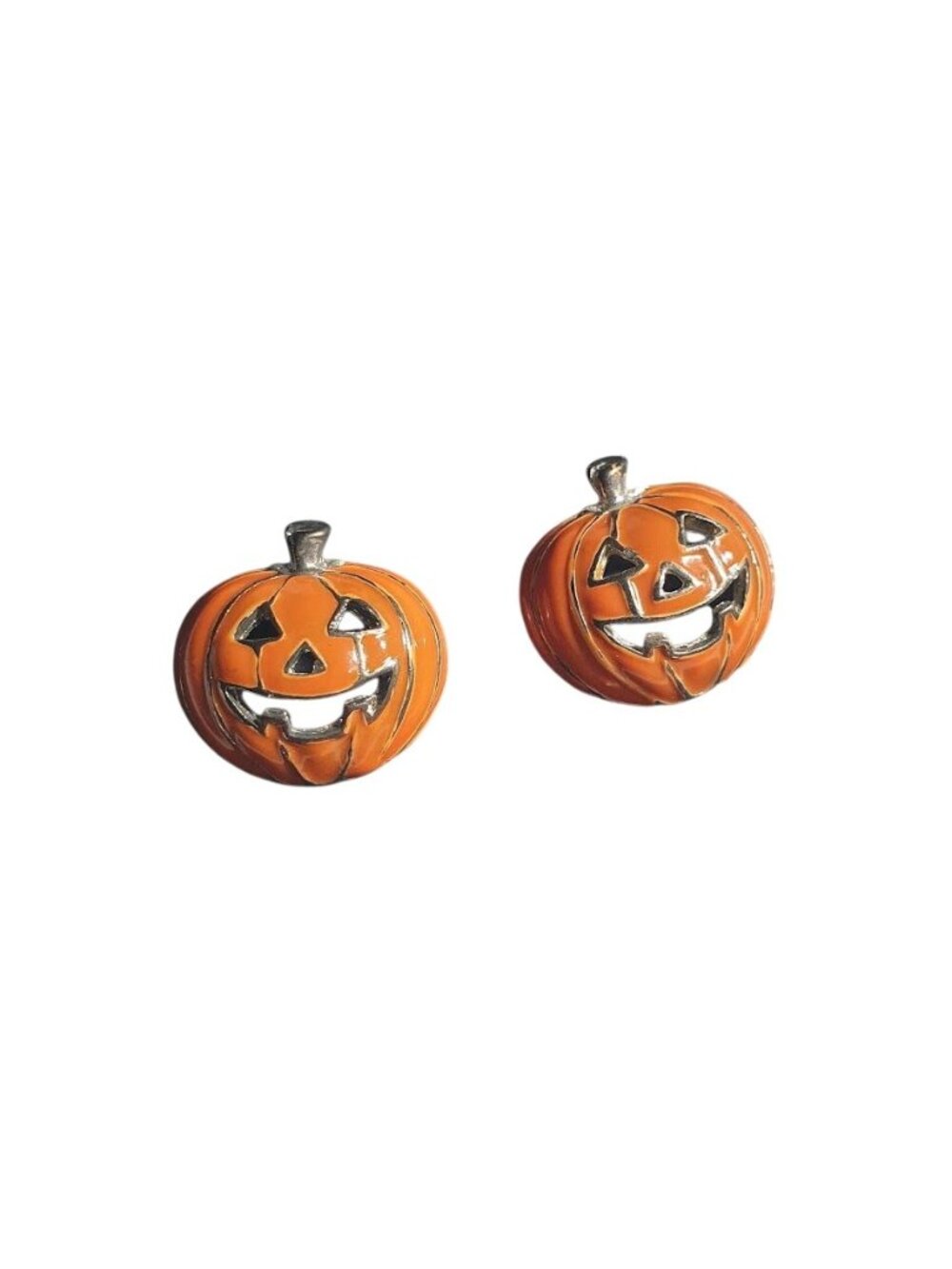 Jack O Lantern Pumpkin Halloween Pierced Earrings Orange Black Silver Jewelry